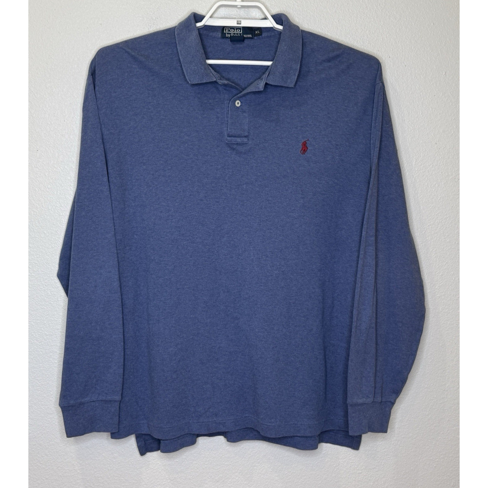 Polo Ralph Lauren Long Sleeve Polo Shirt Mens Sizes XL Blue Collared Side Slits